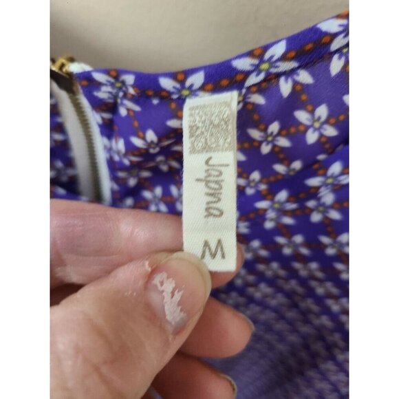 Japna Womens Floral Print Blouse Size Medium Purple Zip Back Short Sleeve Top - Picture 5 of 6